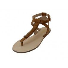 12 Wholesale Women's "mixx Shuz" Strip Upper Flat Sandals Tan Color