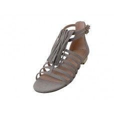 12 Wholesale Women's "mixx Shuz" Gladiator With Tassel Flat Sandals Gray Color