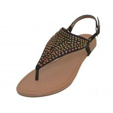 18 Wholesale Women's Studed Thong Sandals (*black Color )