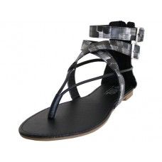 18 Wholesale Women's Gladiator Cross Strap Thong Sandals In Black