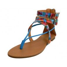 18 Wholesale Women's Gladiator Cross Strap Thong Sandals Color Multi