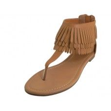 18 Wholesale Woman's Suede Thong Sandals With Tassel ( *beige Color )