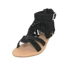 18 Wholesale Woman's Suede Gladiator With Tassel Black Color
