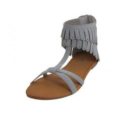 18 Wholesale Women's Suede Sandal With Tassel Gray Color