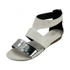 18 Wholesale Women's Metallic Strip With Back Zipper Sandals ( *white Color )