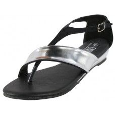 18 Wholesale Women's Metallic Strip Thong Sandals With Back Zipper ( *black Color ) *last Case