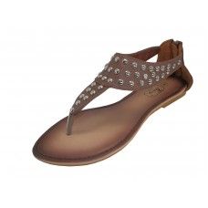 18 Wholesale Women's Studed Thong Sandals With Back Zipper ( *brown Color )