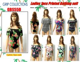 48 Wholesale Ladies 1 Piece Printed Bathing Suit
