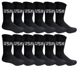 240 Wholesale Womens Cotton Black Usa Crew Socks Size 9-11
