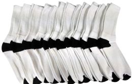 240 Wholesale Womens Cotton White Crew Socks With Black Heel Toe Size 9-11