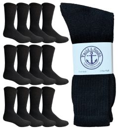 12 Pairs Yacht & Smith King Size Men's Crew Socks Cotton Terry Cushioned Solid Black Size 13-16 - Big And Tall Mens Crew Socks