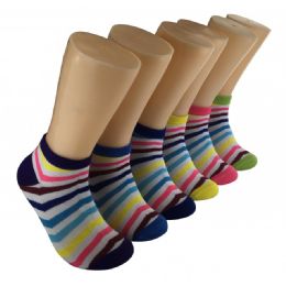 480 Wholesale Women's Bright Stripe Low Cut Ankle Socks