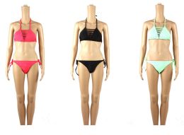 48 Wholesale Womans Assorted Solid Color 2 Piece Bathing Suit