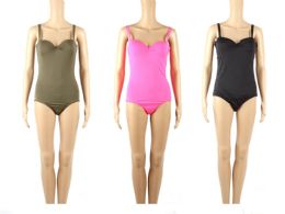 24 Pieces Womans Assorted Solid Colors 1 Piece Bathing Suit - Womens Swimwear