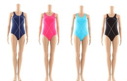 36 Pieces Womans Assorted Solid Colors 1 Piece Bathing Suit - Womens Swimwear