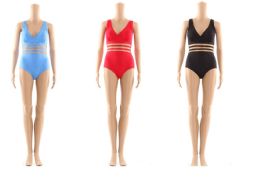 48 Wholesale Womans Assorted Solid Colors 1 Piece Bathing Suit