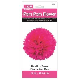 96 Wholesale Sixteen Inch Pom Pom Flower Hot Pink