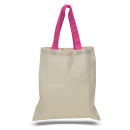 240 Wholesale 6 Ounce Cotton Canvas Tote With Contrasting HandleS-Hot Pink