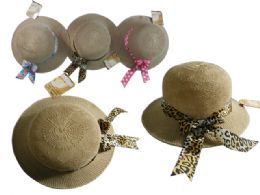 144 Pieces Women's Summer Hat With Cheetah Print Ribbon - Sun Hats