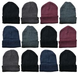 Mens Winter Beanie Hats With Fleece Lining Assorted Colors