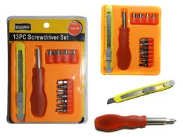 96 Pieces 13 Pc Screwdriver & Knife Set - Drills and Bits