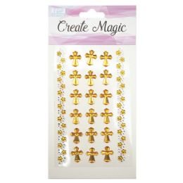 144 Bulk Create Magic Sticker Cross Gold