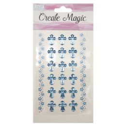 144 Wholesale Create Magic Sticker Cross Blue