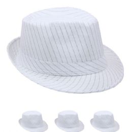 24 Wholesale Black Pinstripes White 1920s Gangster Fedora Hat