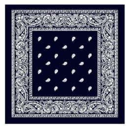 36 Pieces Navy Blue Paisley Printed Cotton Bandana - Bandanas