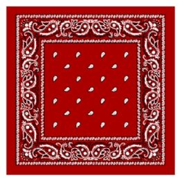 36 Pieces Red Color Paisley Printed Cotton Bandana - Bandanas