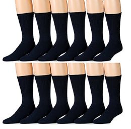 Yacht & Smith Women's Loose Fit NoN-Binding Soft Cotton Diabetic Navy Crew Socks Size 9-11