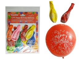 144 Pieces 10 Pc Happy B-Day Balloons - Balloons & Balloon Holder