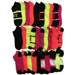 30 Pairs Yacht & Smith Womens 9-11 No Show Ankle Socks Assorted Prints, Neon Stripes - Womens Ankle Sock