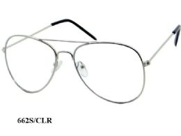 48 Wholesale Clear Lens Large Metal Eye Glasses