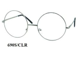48 Wholesale Clear Lens Large Round Metal Eye Glasses
