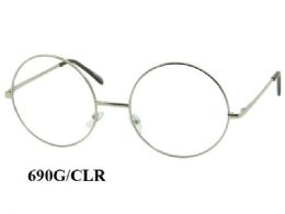 48 Wholesale Clear Lens Large Round Metal Eye Glasses