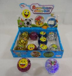 72 Wholesale L/u Flashing Glitter Bouncing Ball [butterfly/emoji]
