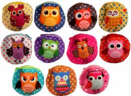 72 Wholesale Wholesale Polka Dot Cartoon Owl Coin Purse Assorted