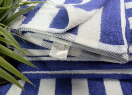 12 Pieces Blue Cabana StripE-Palm Collection 36x60 Cotton - Beach Towels
