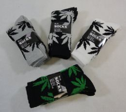 24 Wholesale Men's Crew Socks 10-13 [marijuana Leaves]