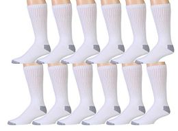 12 Wholesale Yacht & Smith Women's Cotton Crew Socks, White With Gray Heel Toe, 9-11