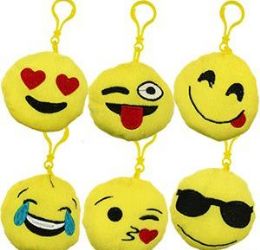 48 Wholesale 3.5" Plush Emoji Zipper Pull Keychains
