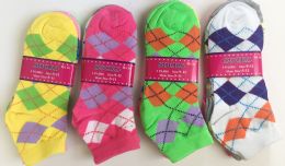 72 Pairs Woman Grid Socks/color Assorted - Womens Ankle Sock