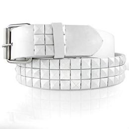 48 Pairs Pyramid Studded White Belt - Unisex Fashion Belts
