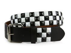 48 Pairs Studded Black & White W/splatter On Black Belt - Unisex Fashion Belts