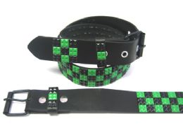 48 Pairs Pyramid Studded Black & Green Belt - Unisex Fashion Belts