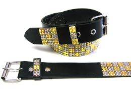 48 Pairs Pyramid Studded Gold & Beige Belt - Unisex Fashion Belts