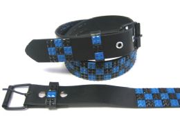48 Pairs Pyramid Studded Black & Blue Belt - Unisex Fashion Belts