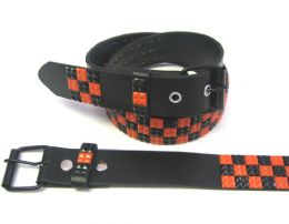 48 Pairs Pyramid Studded Black & Orange Belt - Unisex Fashion Belts