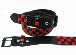 48 Pairs Pyramid Studded Black & Red Belt - Unisex Fashion Belts